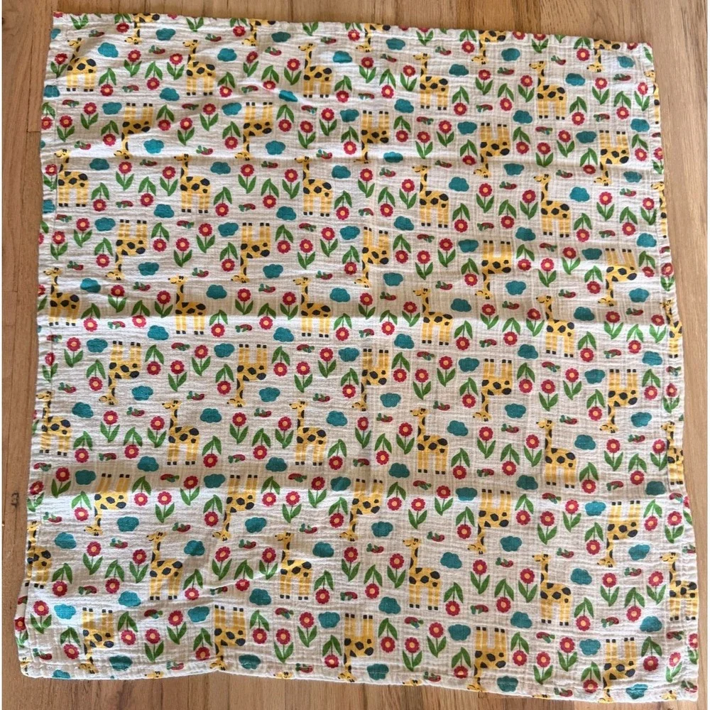 Frugi Organic Cotton Muslin Swaddle Blanket Burp Cloth Giraffe Floral Print SS18